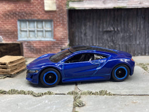 Custom Hot Wheels 2017 Acura NSX In Blue With Black and Blue 5 Spoke Race Wheels With Rubber Tires