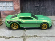 Custom Hot Wheels - 2017 Camaro ZL1 - Green and Black - Gold 5 Spoke Deep Dish Racing Wheels - Rubber Tires