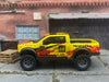 Custom Hot Wheels - 2017 Ford F150 Raptor 4x4 - Yellow, Red and Black - Gray 6 Spoke Wheels - Off Rubber Tires