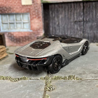 Custom Hot Wheels 2017 Lamborghini Centenario Roadster In Gray With Black 5 Spoke Race Wheels With Rubber Tires