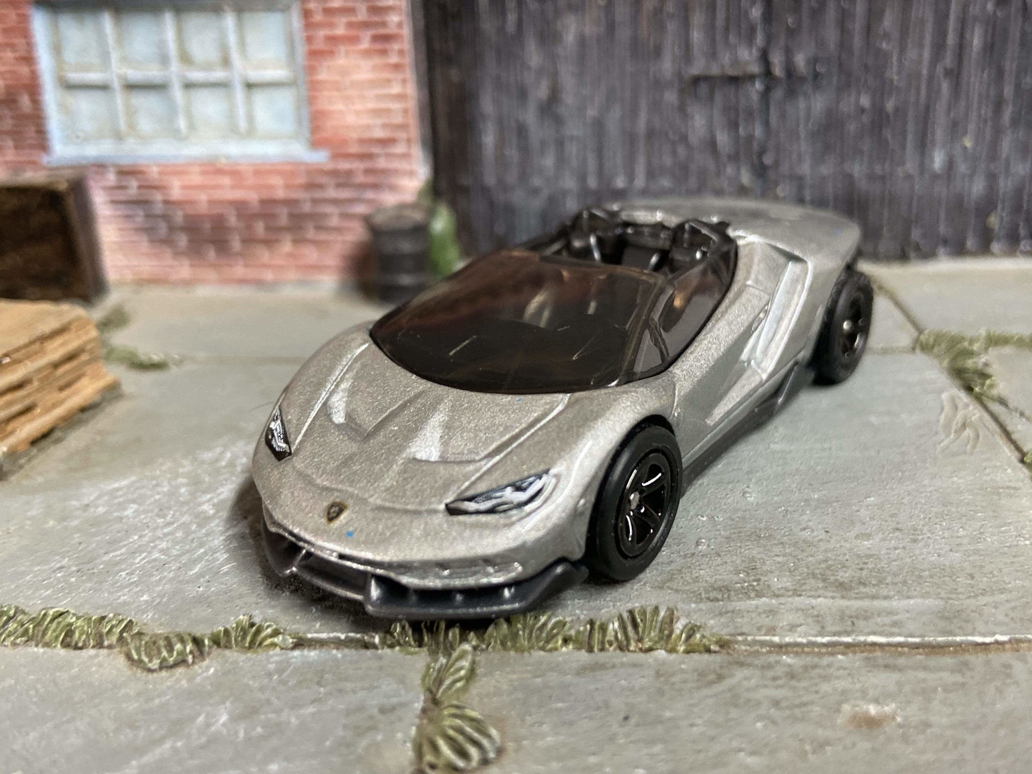 Custom Hot Wheels 2017 Lamborghini Centenario Roadster In Gray With Black 5 Spoke Race Wheels With Rubber Tires