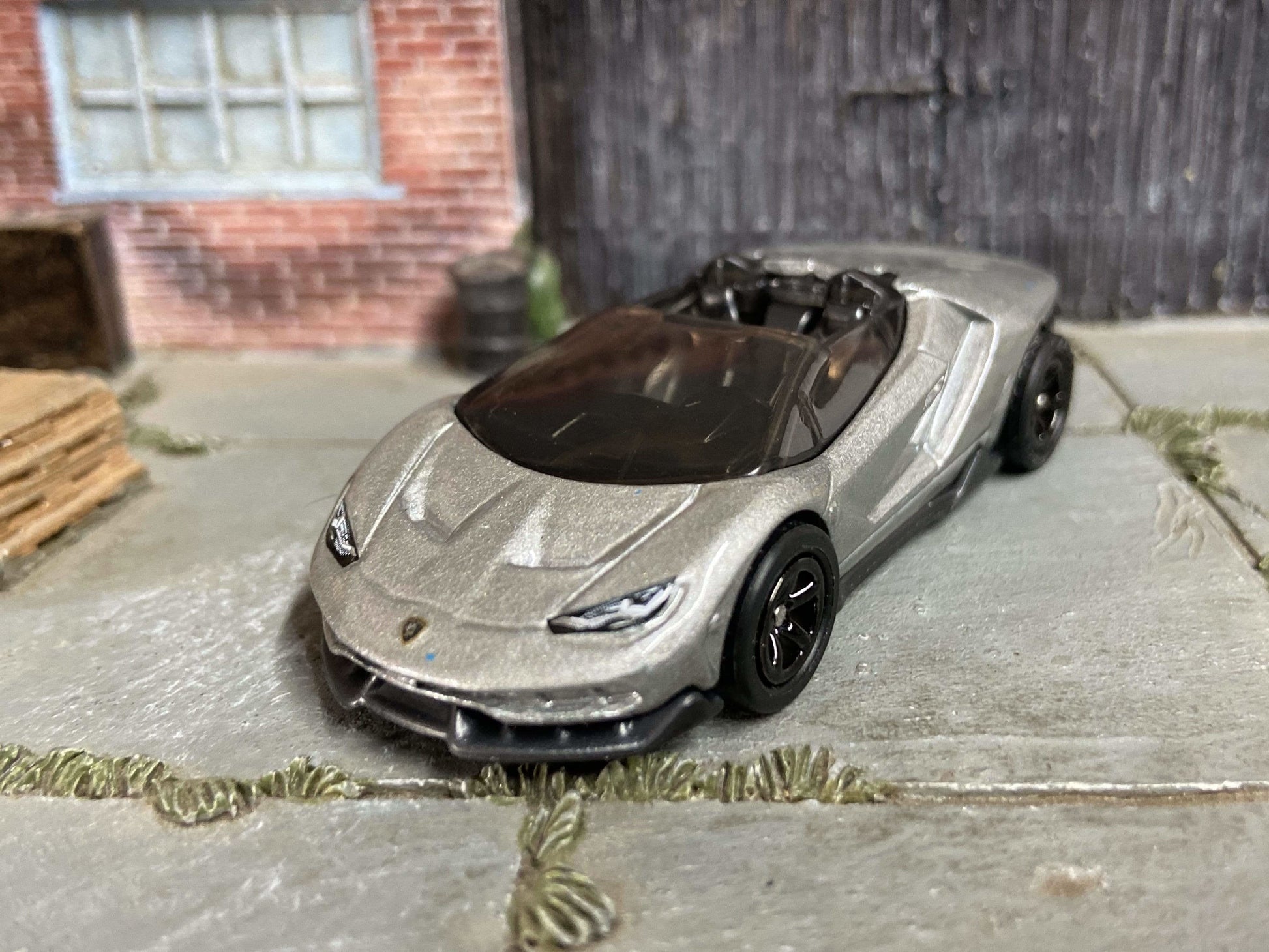 Custom Hot Wheels 2017 Lamborghini Centenario Roadster In Gray With Black 5 Spoke Race Wheels With Rubber Tires