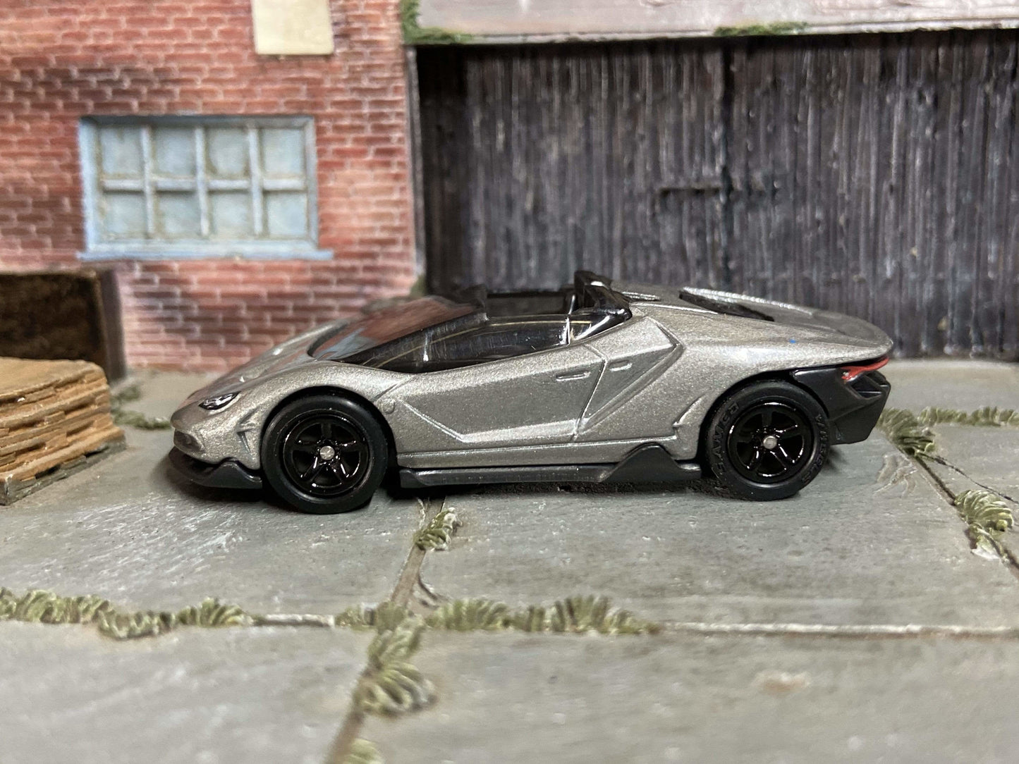 Custom Hot Wheels 2017 Lamborghini Centenario Roadster In Gray With Black 5 Spoke Race Wheels With Rubber Tires