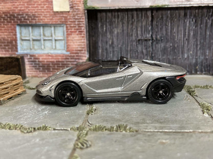 Custom Hot Wheels 2017 Lamborghini Centenario Roadster In Gray With Black 5 Spoke Race Wheels With Rubber Tires