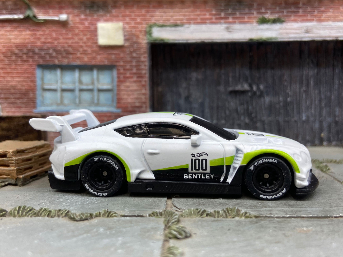 Custom Hot Wheels 2018 Bentely Continental GT3 In Satin White and Green With Black Track Wheels With Yokohama Rubber Tires
