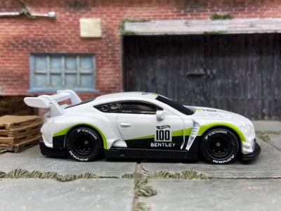 Custom Hot Wheels 2018 Bentely Continental GT3 In Satin White and Green With Black Track Wheels With Yokohama Rubber Tires