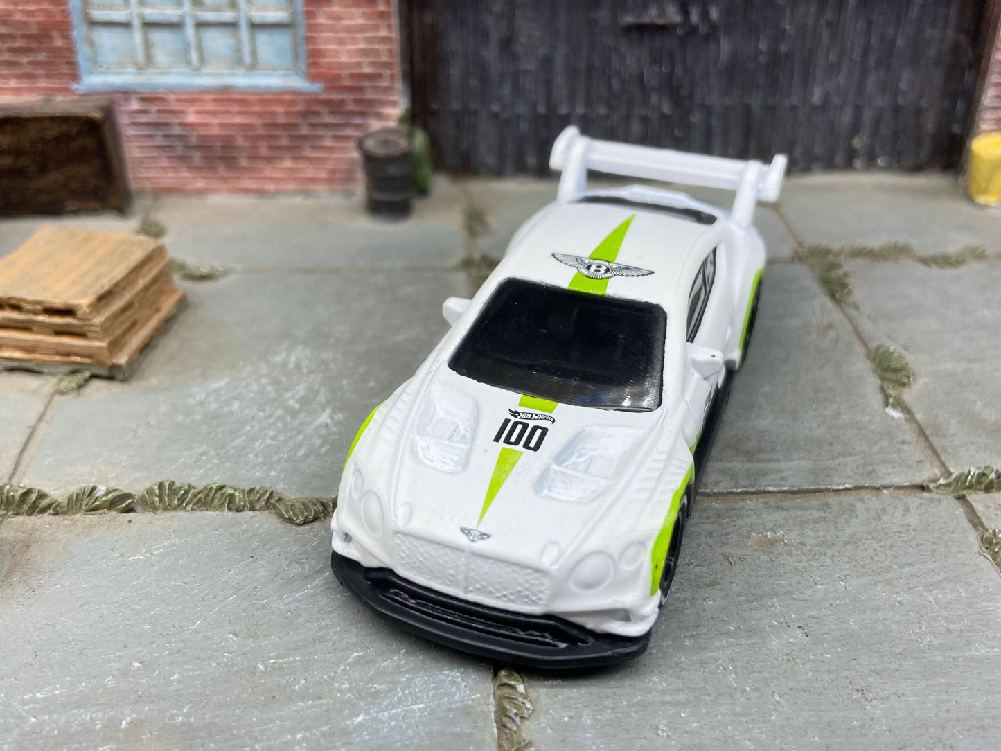 Custom Hot Wheels 2018 Bentely Continental GT3 In Satin White and Green With Black Track Wheels With Yokohama Rubber Tires