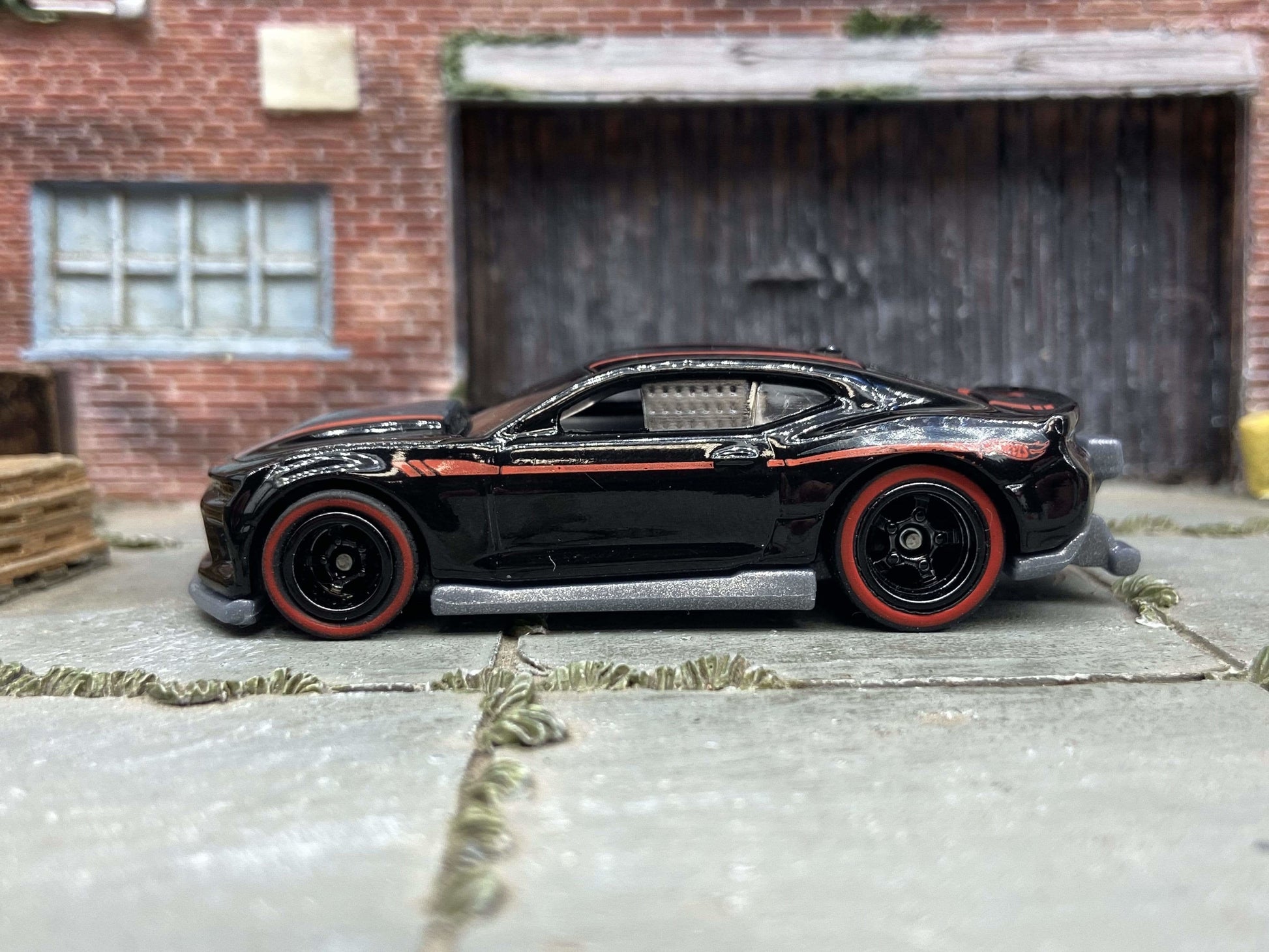 Custom Hot Wheels 2018 Camaro COPO - Black - Black 5 Spoke Deep Dish Racing Wheels - Red Line Rubber Tires