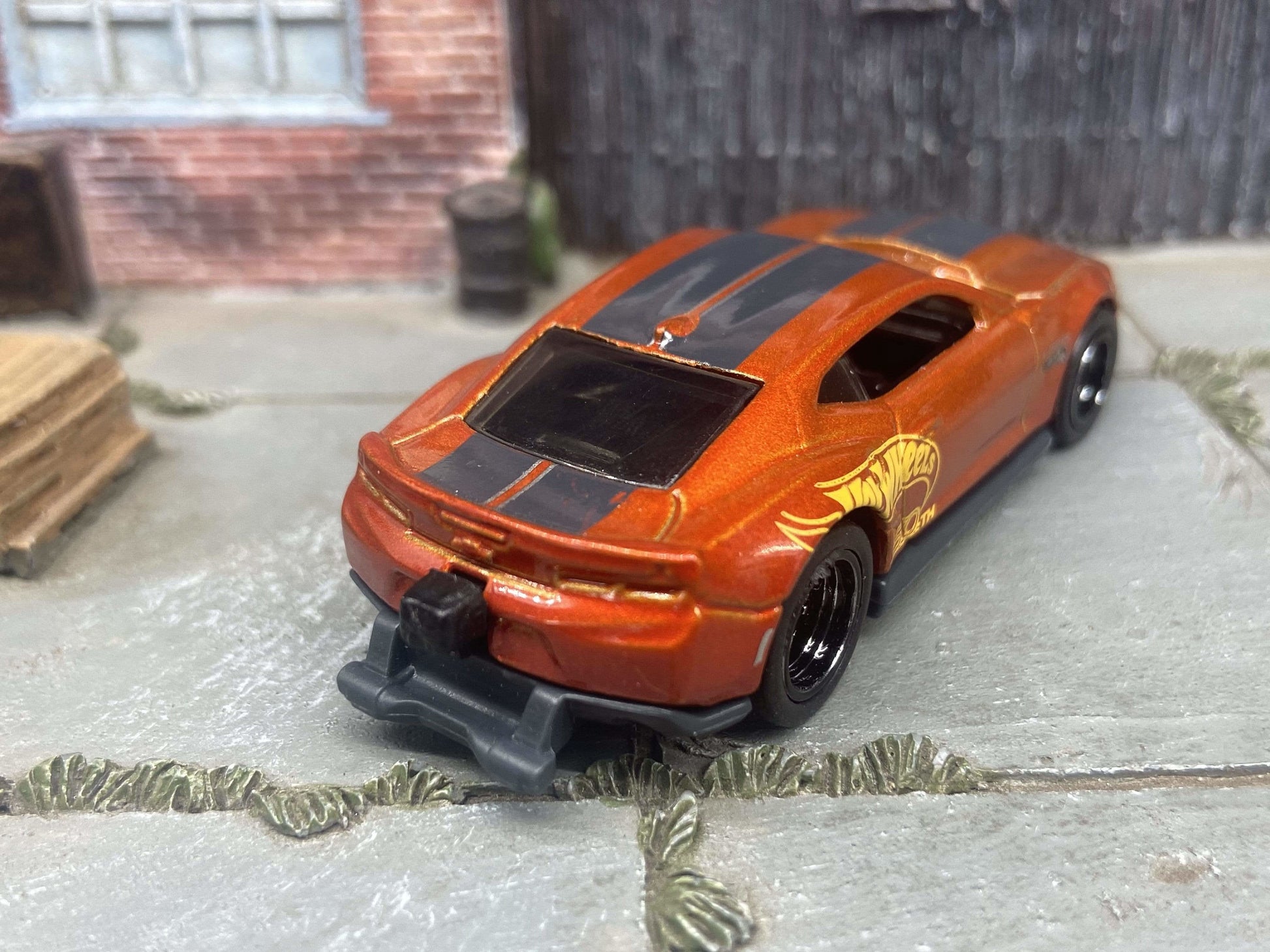 Custom Hot Wheels 2018 Camaro COPO In Orange and Black With Black 5 Spoke Deep Dish Racing Wheels With Rubber Tires