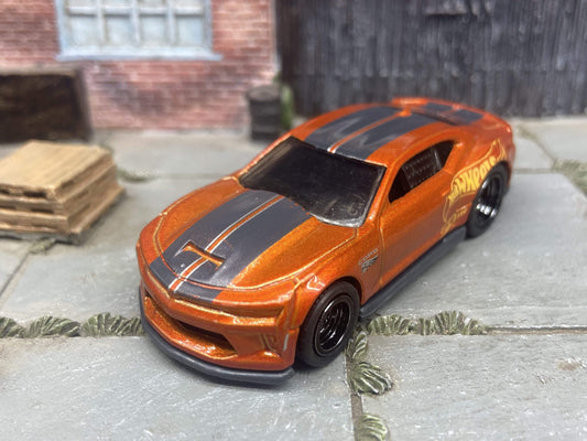 Custom Hot Wheels 2018 Camaro COPO In Orange and Black With Black 5 Spoke Deep Dish Racing Wheels With Rubber Tires