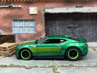 Custom Hot Wheels - 2018 Camaro SS - Green - Black and Green 6 Spoke Wheels - Rubber Tires