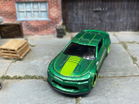 Custom Hot Wheels - 2018 Camaro SS - Green - Black and Green 6 Spoke Wheels - Rubber Tires
