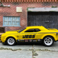 Custom Hot Wheels 2018 Dodge Challenger SRT Demon In Custom Satin Clear Jegs Yellow and Black With Chrome White 5 Spoke Wheels With Rubber Tires