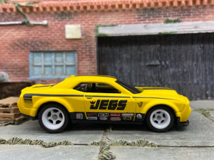 Custom Hot Wheels 2018 Dodge Challenger SRT Demon In Custom Satin Clear Jegs Yellow and Black With Chrome White 5 Spoke Wheels With Rubber Tires