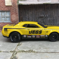 Custom Hot Wheels 2018 Dodge Challenger SRT Demon in Jegs Yellow and Black With Black Race Wheels With Hoosier Rubber Tires