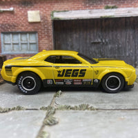 Custom Hot Wheels 2018 Dodge Challenger SRT Demon In Jegs Yellow and Black With Chrome And Black Smoothie Wheels With Goodyear Rubber Tires