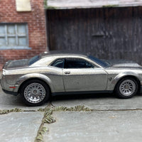 Custom Hot Wheels 2018 Dodge Challenger SRT Demon In ZAMAC Bare Metal With Chrome AR Wheels With Rubber Tires
