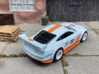 Side view of Gulf blue white and orange 2018 Mustang GT custom Hot Wheels