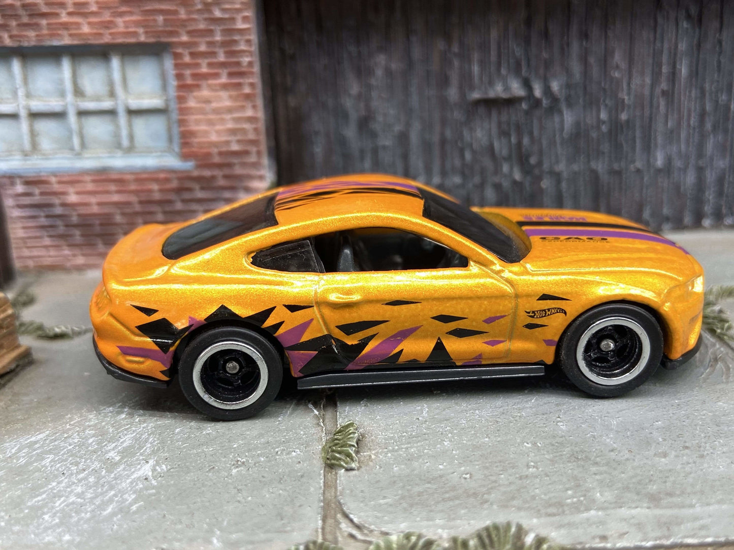 Custom Hot Wheels 2018 Mustang GT In Orange With Black and Chrome 5 Spoke Wheels With Rubber Tires
