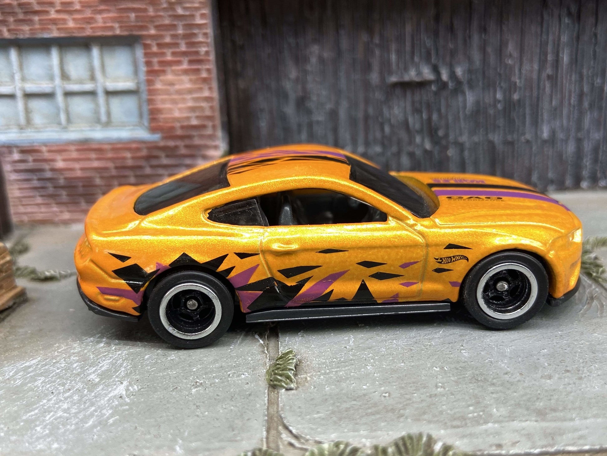 Custom Hot Wheels 2018 Mustang GT In Orange With Black and Chrome 5 Spoke Wheels With Rubber Tires