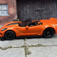 Custom Hot Wheels 2019 Chevy Corvette ZR1 Convertible In Orange With Black 5 Spoke Race Wheels With Rubber Tires