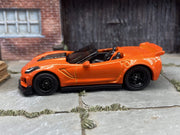 Custom Hot Wheels 2019 Chevy Corvette ZR1 Convertible In Orange With Black 5 Spoke Race Wheels With Rubber Tires