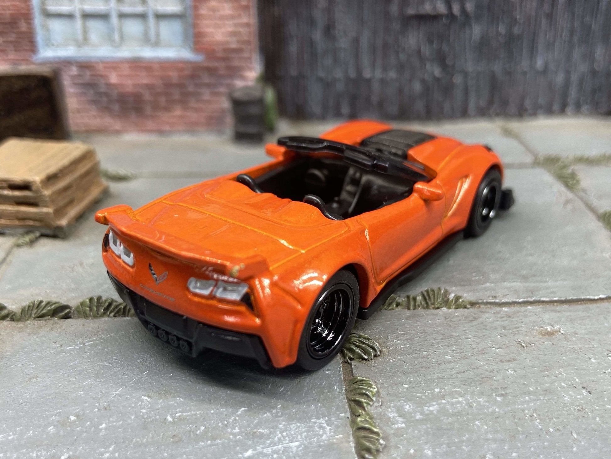Custom Hot Wheels 2019 Chevy Corvette ZR1 Convertible In Orange With Black 5 Spoke Race Wheels With Rubber Tires