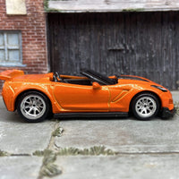 Custom Hot Wheels 2019 Chevy Corvette ZR1 Convertible In Orange With Chrome BBS Wheels With Rubber Tires