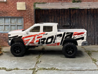 Custom Hot Wheels - 2019 Chevy Silverado Trail Boss LT 4x4 - White and Red Borla - Satin Black 6 Spoke Wheels - Off Road Rubber Tires