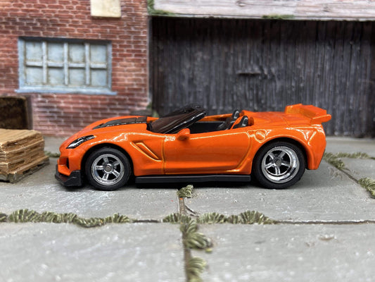 Custom Hot Wheels 2019 Corvette ZR1 Convertible In Orange With American Racing Wheels With Rubber Tires
