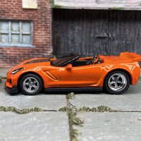 Custom Hot Wheels 2019 Corvette ZR1 Convertible In Orange With American Racing Wheels With Rubber Tires