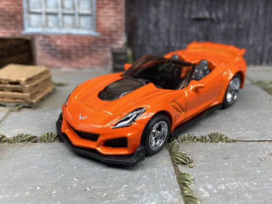 Custom Hot Wheels 2019 Corvette ZR1 Convertible In Orange With American Racing Wheels With Rubber Tires