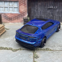 Custom Hot Wheels 2019 Kia Stinger GT In Blue With Black 6 Spoke Studded Race Wheels With Rubber Tires