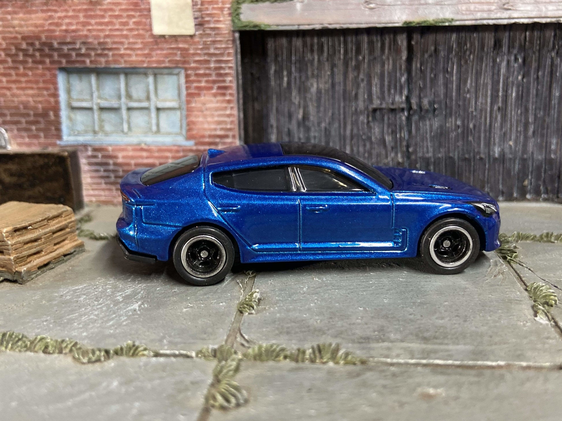 Custom Hot Wheels 2019 Kia Stinger GT In Blue With Black and Chrome 5 Spoke Wheels With Rubber Tires