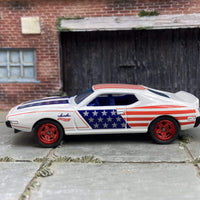 Custom Hot Wheels AMC Javelin AMX In Stars and Striped Red White and Blue With Red 5 Star Wheels With Rubber Tires