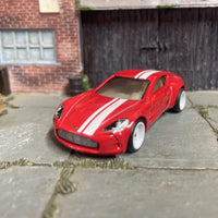Custom Hot Wheels Aston Martin One-77 Race Car In Red and White With White 6 Spoke Wheels With Rubber Tires