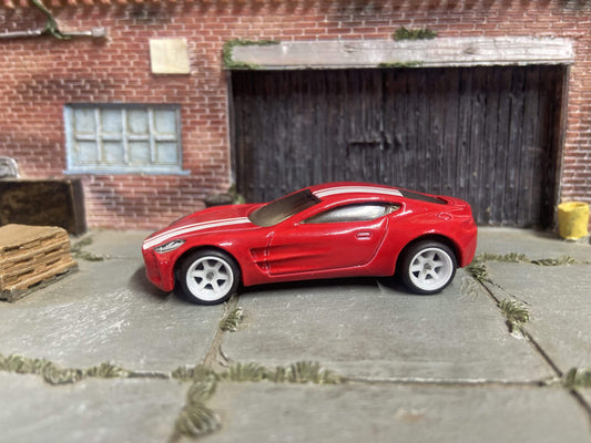Custom Hot Wheels Aston Martin One-77 Race Car In Red and White With White 6 Spoke Wheels With Rubber Tires