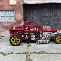 Custom Hot Wheels Boneshaker Bone Shaker In Burgundy With Gold 5 Spoke Race Wheels With Rubber Tires