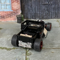 Custom Hot Wheels - Boneshaker Hot Rod - Black and Red - Black and Red 5 Spoke Wheels - Rubber Tires