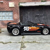 Custom Hot Wheels C7 Z06 Chevy Corvette Convertible In Black K&N Livery With Chrome BBS Wheels With Rubber Tires