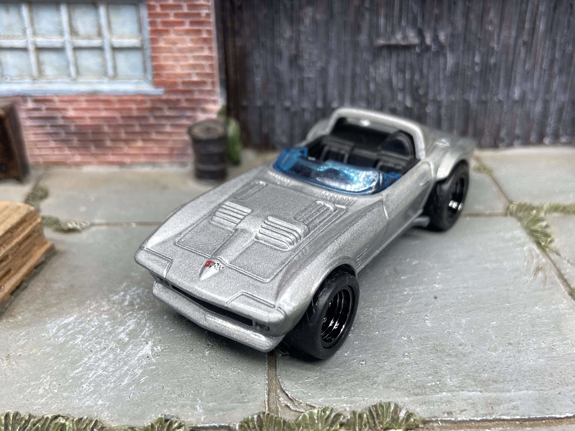 Custom Hot Wheels Chevy Corvette Grand Sport Race Car In Silver With Black 5 Spoke Race Wheels With Rubber Tires