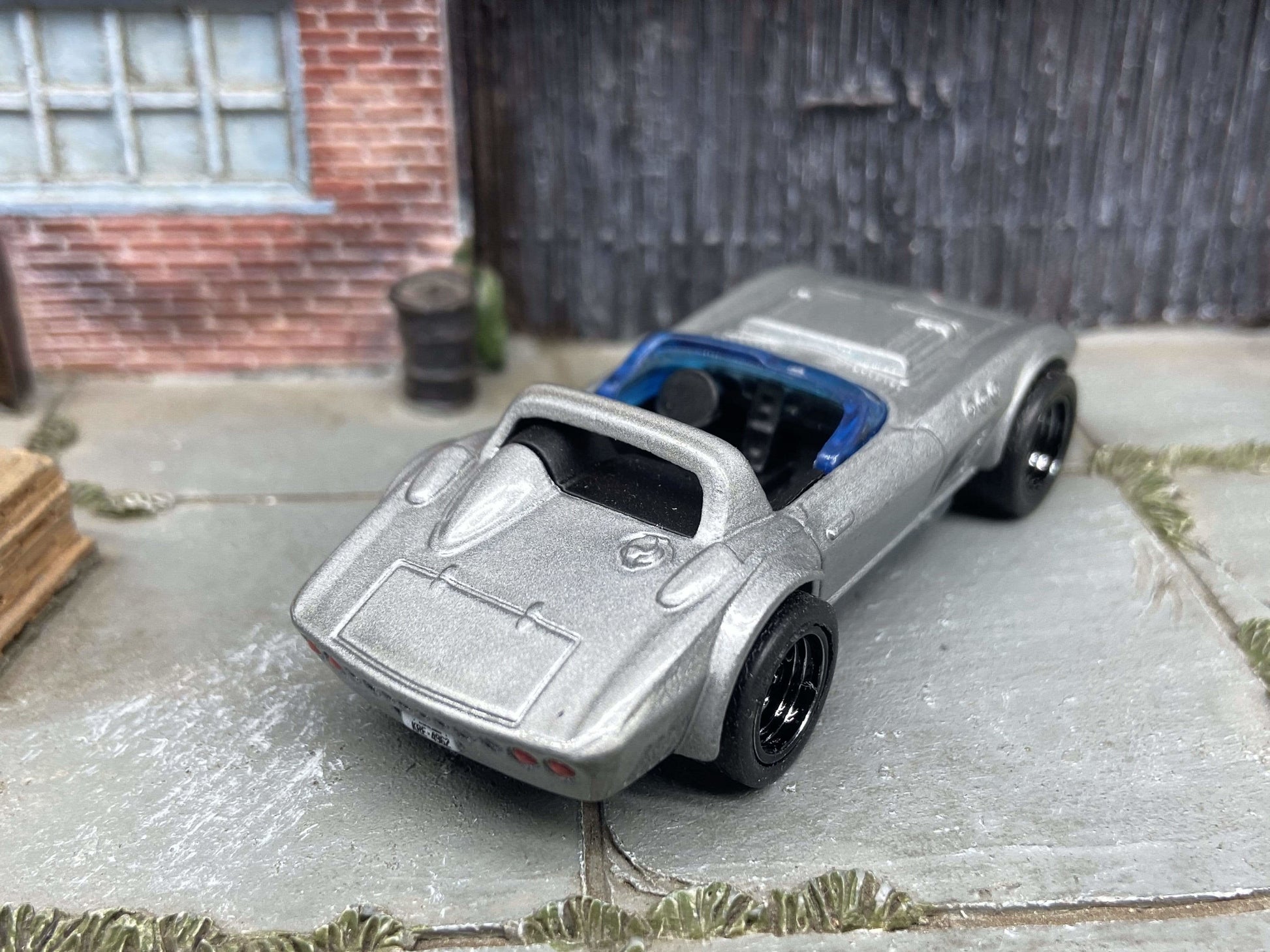 Custom Hot Wheels Chevy Corvette Grand Sport Race Car In Silver With Black 5 Spoke Race Wheels With Rubber Tires