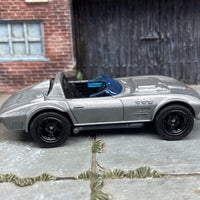 Custom Hot Wheels Chevy Corvette Grand Sport Race Car In Silver With Black 5 Spoke Race Wheels With Rubber Tires