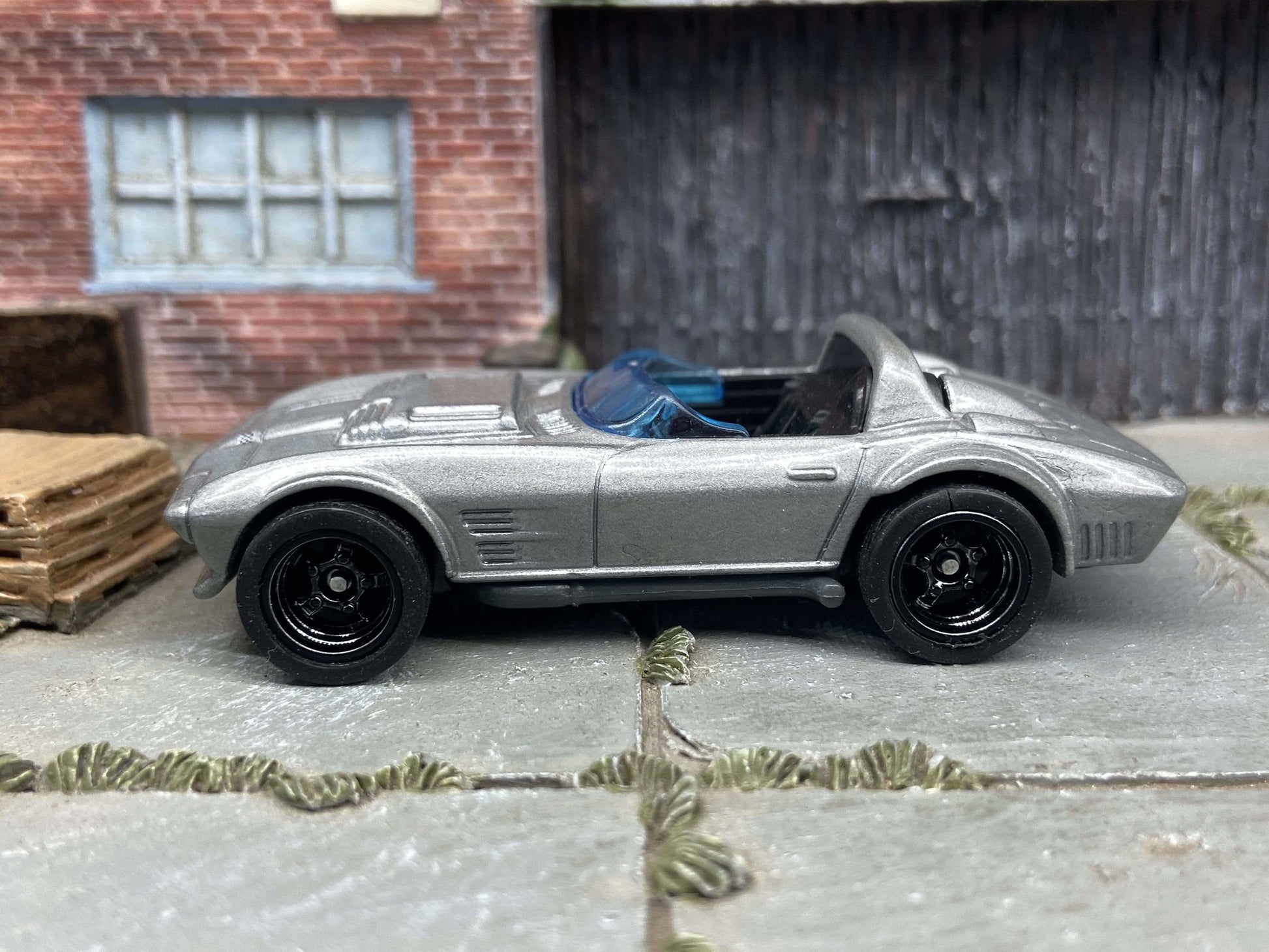 Custom Hot Wheels Chevy Corvette Grand Sport Race Car In Silver With Black 5 Spoke Race Wheels With Rubber Tires