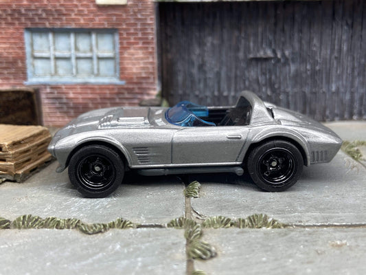 Custom Hot Wheels Chevy Corvette Grand Sport Race Car In Silver With Black 5 Spoke Race Wheels With Rubber Tires