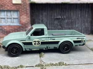 Custom Hot Wheels Datsun 620 Mini Truck In Sea Green With Black 5 Spoke Race Wheels With Rubber Tires