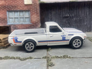 Custom Hot Wheels Datsun 620 Mini Truck In White With Chrome Factory 5 Spoke Wheels With Rubber Tires