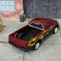 Custom Hot Wheels - Dodge Ram 1500 Pick Up - Dark Red Scorpion - Chrome AMR Wheels - Rubber Tires