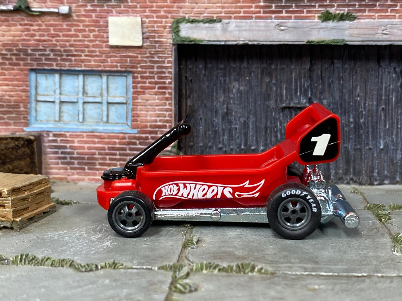 Custom Hot Wheels Draggin' Wagon in Hot Wheels Red with gray mag wheels and Goodyear slicks