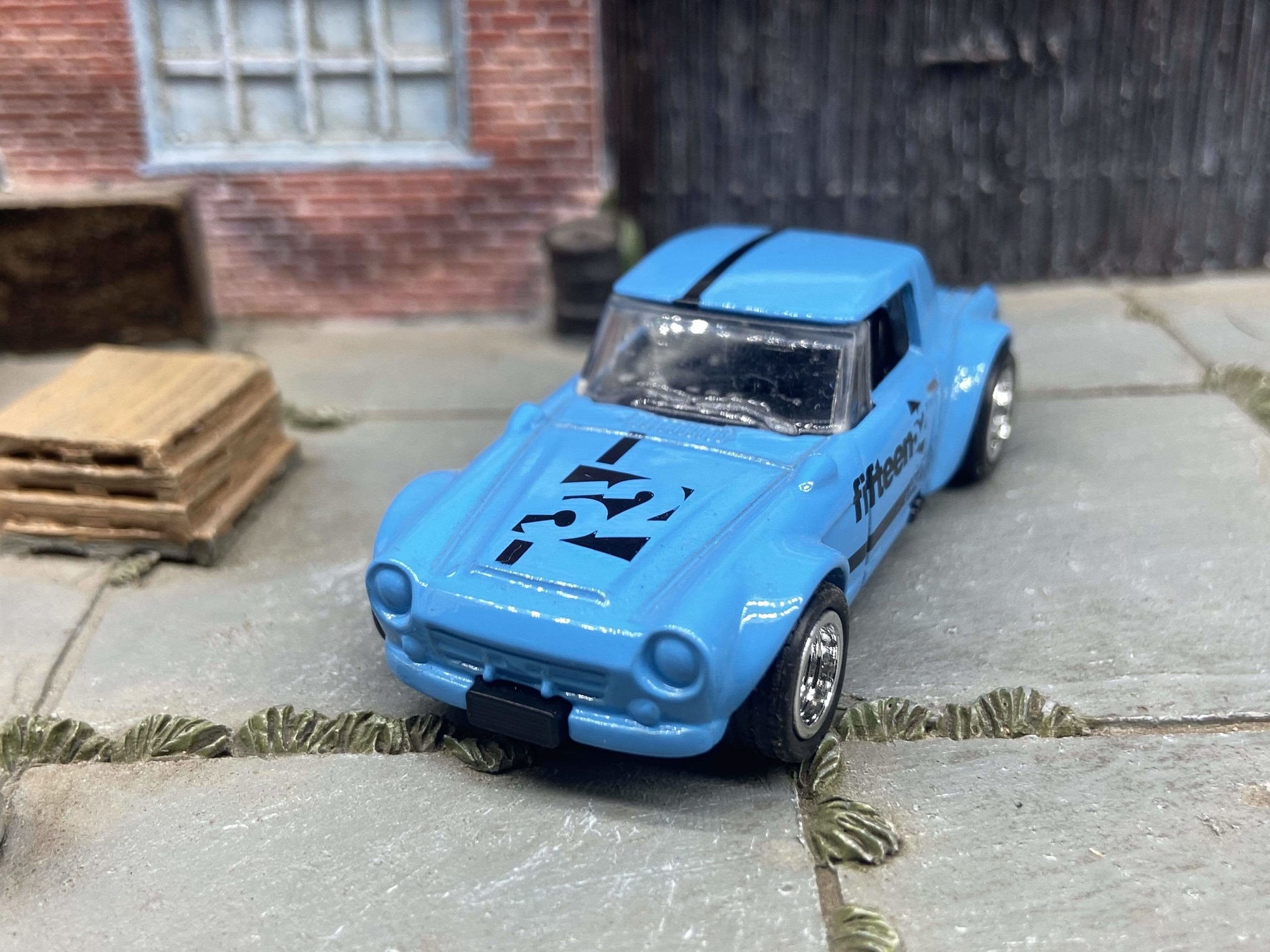 Custom Hot Wheels Fairlady 2000 In Blue and Black With Chrome Deep Dish 5 Spoke Wheels With Rubber Tires